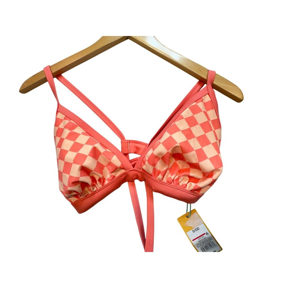 Kona Sol Women's Triangle Bikini Top Swimwear Size D/DD Coral Pink Cup Beach NWT